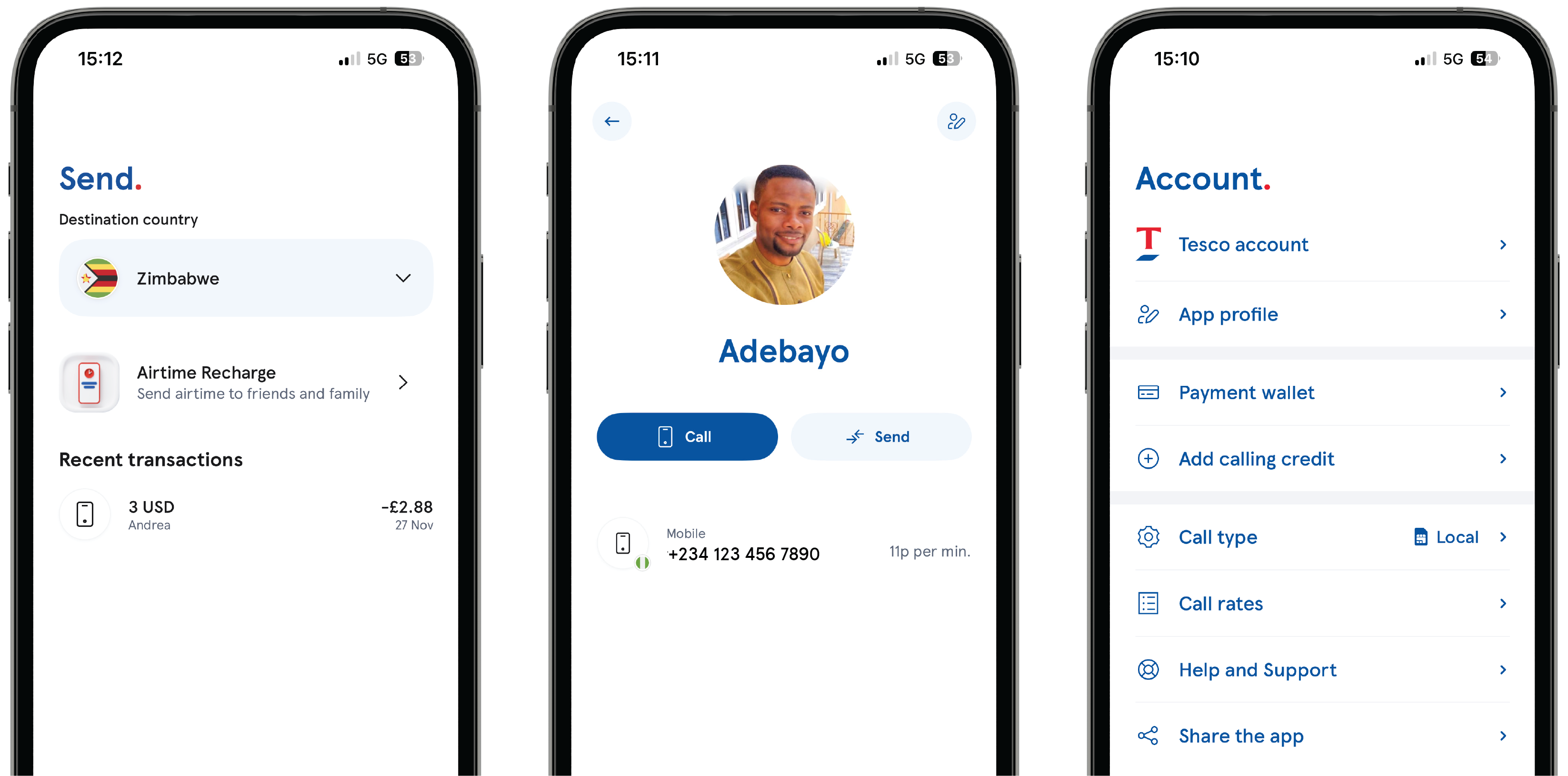 Three screenhots of the Tesco Connect app on a mobile device